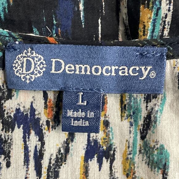 Democracy Womens Large Boho Top Black Multi Colored Beaded Wood Tassel V Neck - Picture 8 of 10